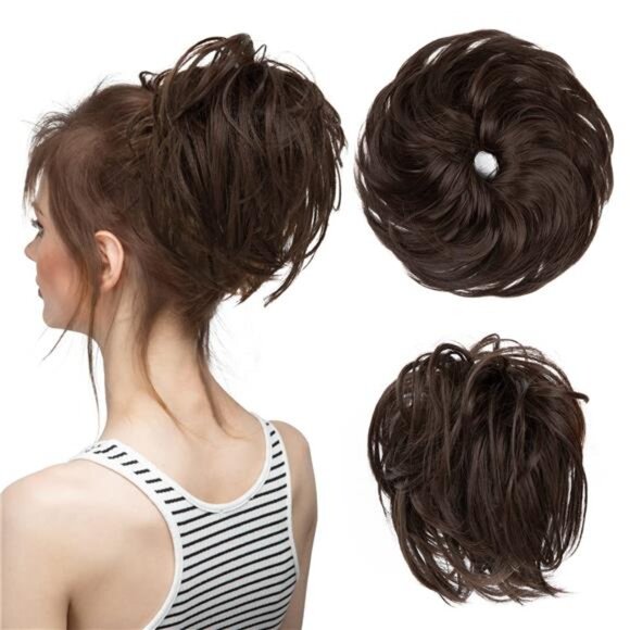 Large Messy Bun Hair Piece Wavy Curly Scrunchies Synthetic Chignon Ponytail Hair - Picture 1 of 7